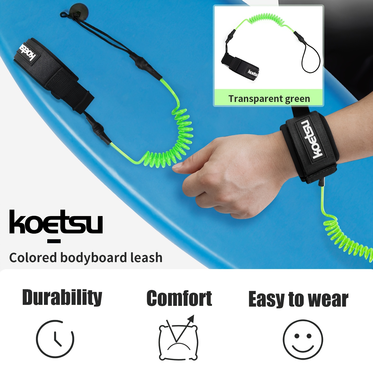 Surfboard Leash - KOETSU 바디보드 리쉬, 5mm TPU 코일형